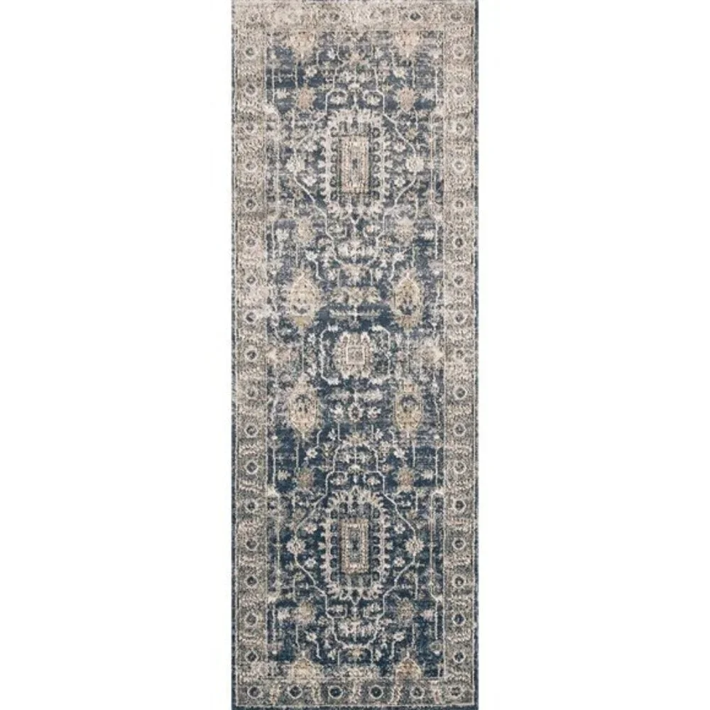 New 2.8x10.6 Teagan Runner Area Rug, Soft Low Pile Denim Neutral Hallway Carpet